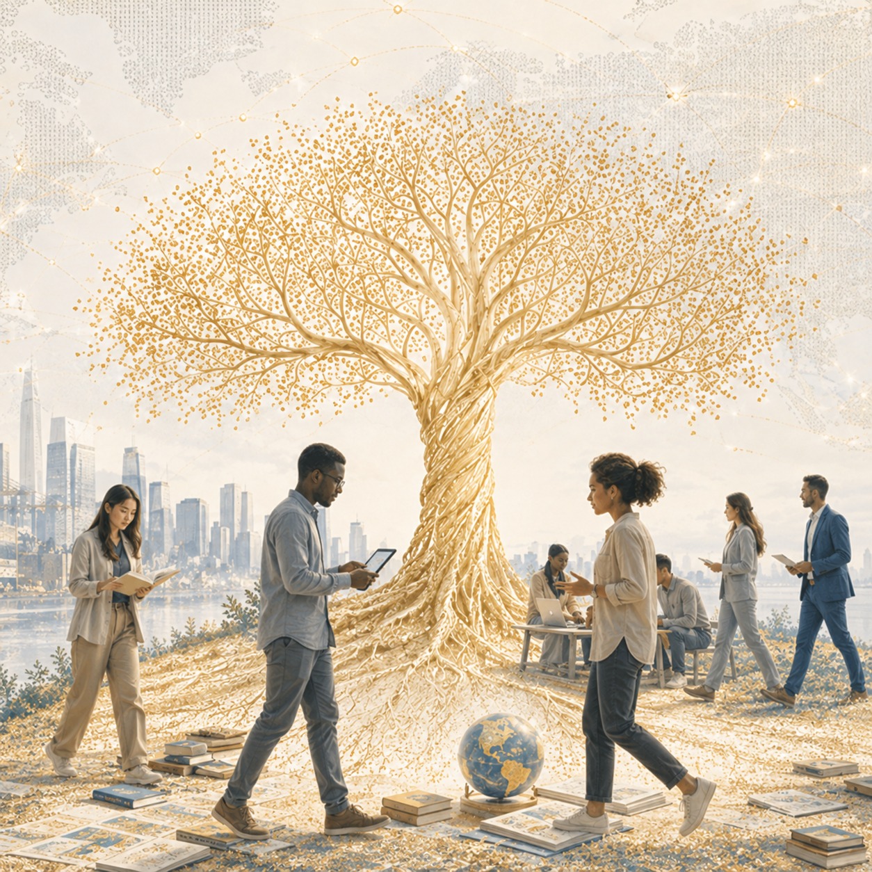 The Tree of ÌMỌ̀DÒYE™ — golden roots, trunk, branches and canopy on navy